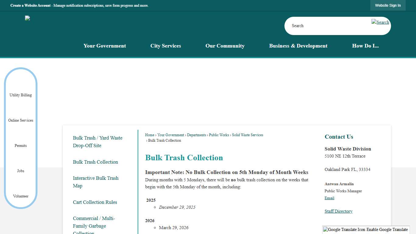 Bulk Trash Collection | Oakland Park, FL - Official Website