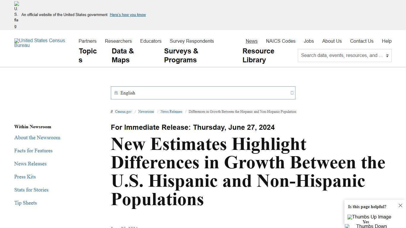 Differences in Growth Between the Hispanic and Non-Hispanic Population